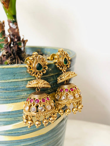 Antique Gold Green Earrings